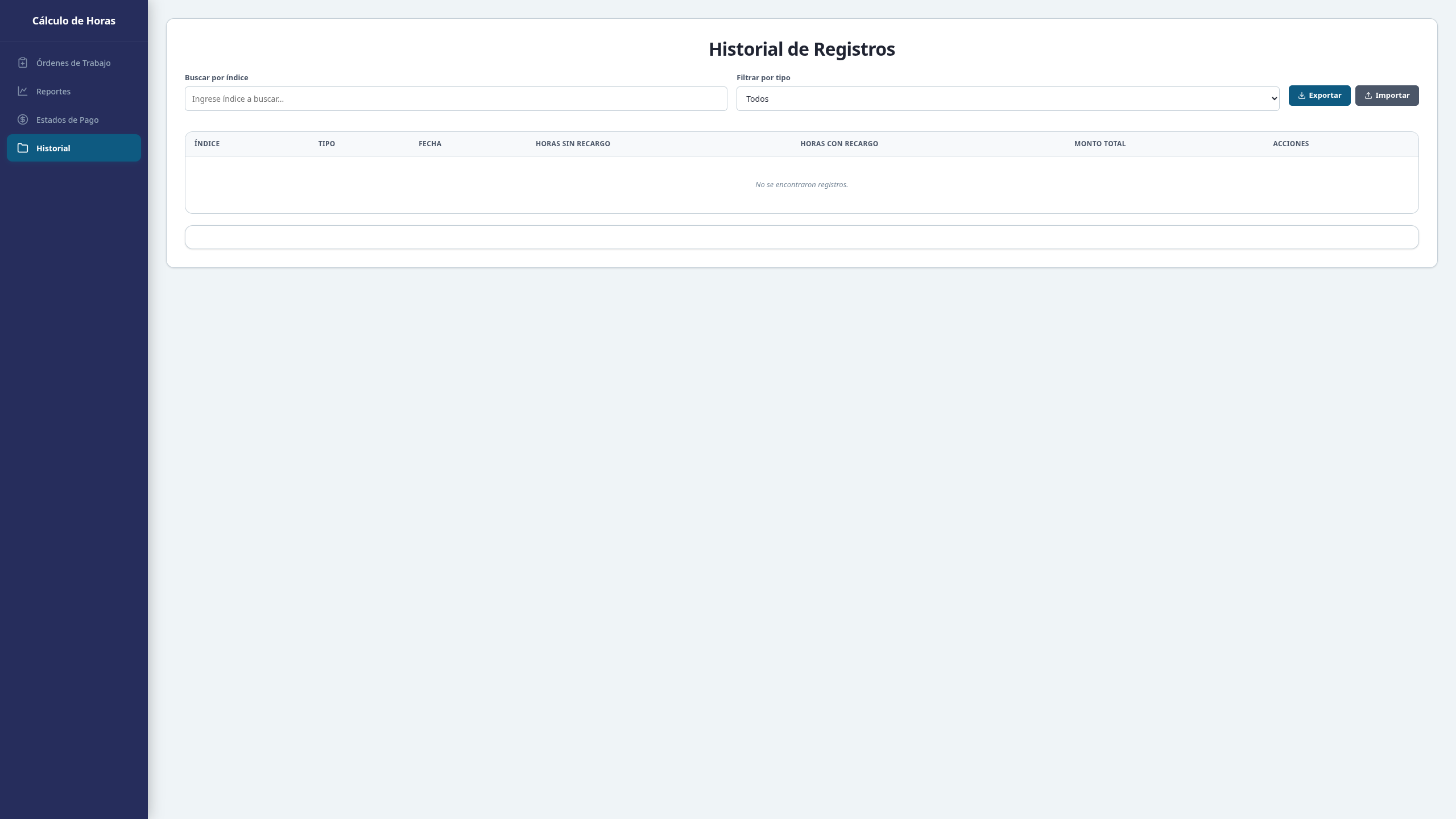 Pantalla del historial de registros