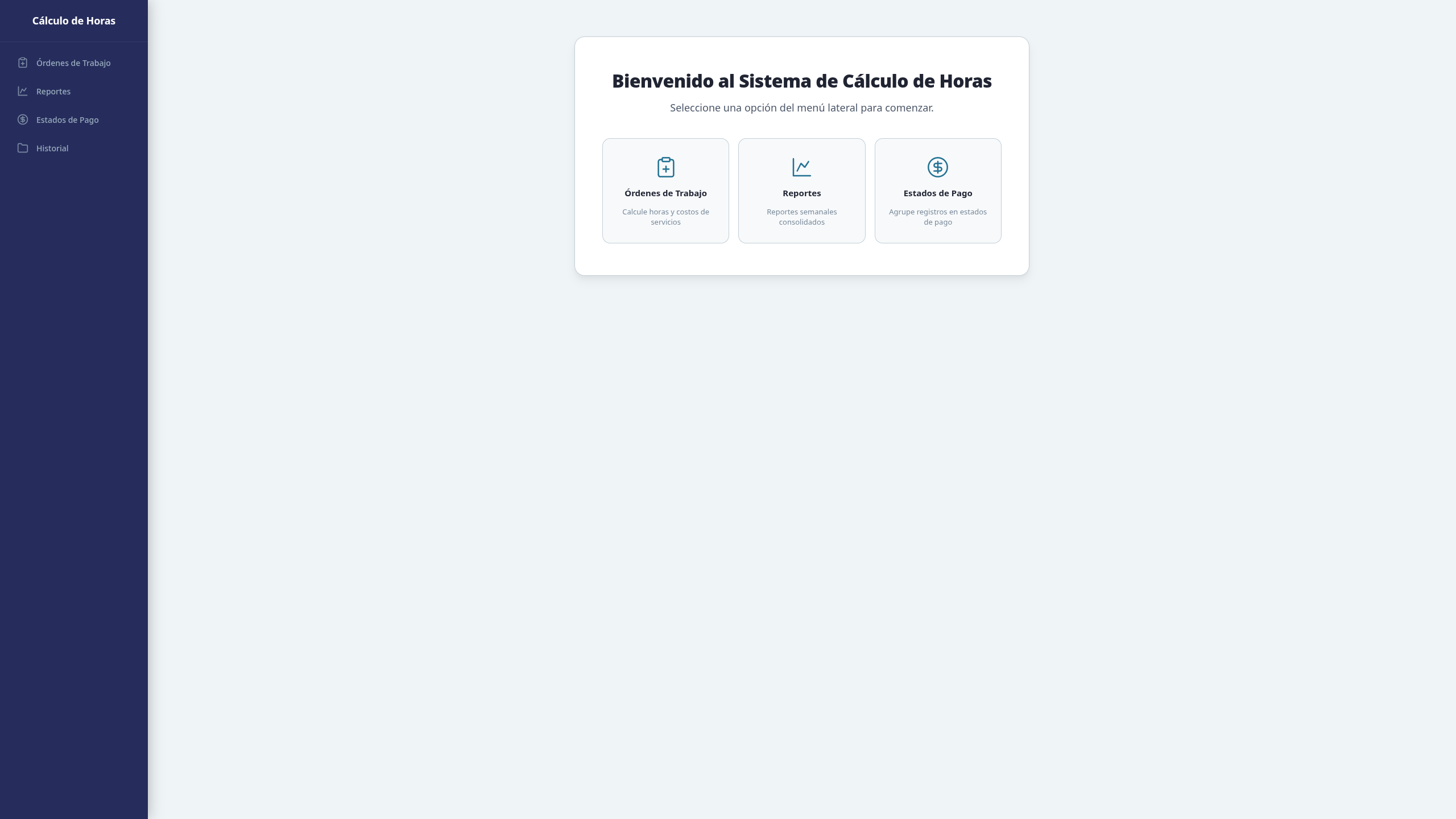 Pantalla de inicio de la aplicación